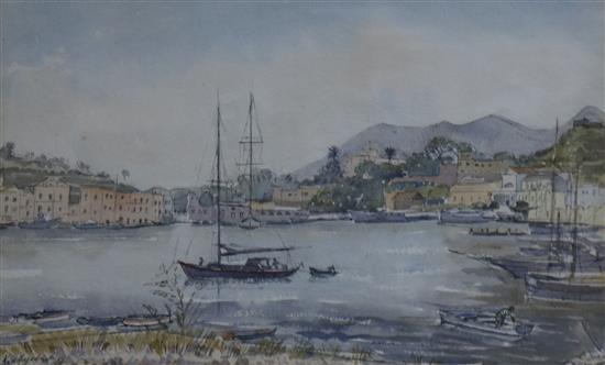 Karl Hagedron, ink and watercolour, Ischia, 33 x 52cm